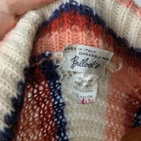 70s Vintage Knit Striped Sweater Stripes Wool Cardigan Earthy Cottage Top Medium - Picture 6 of 6